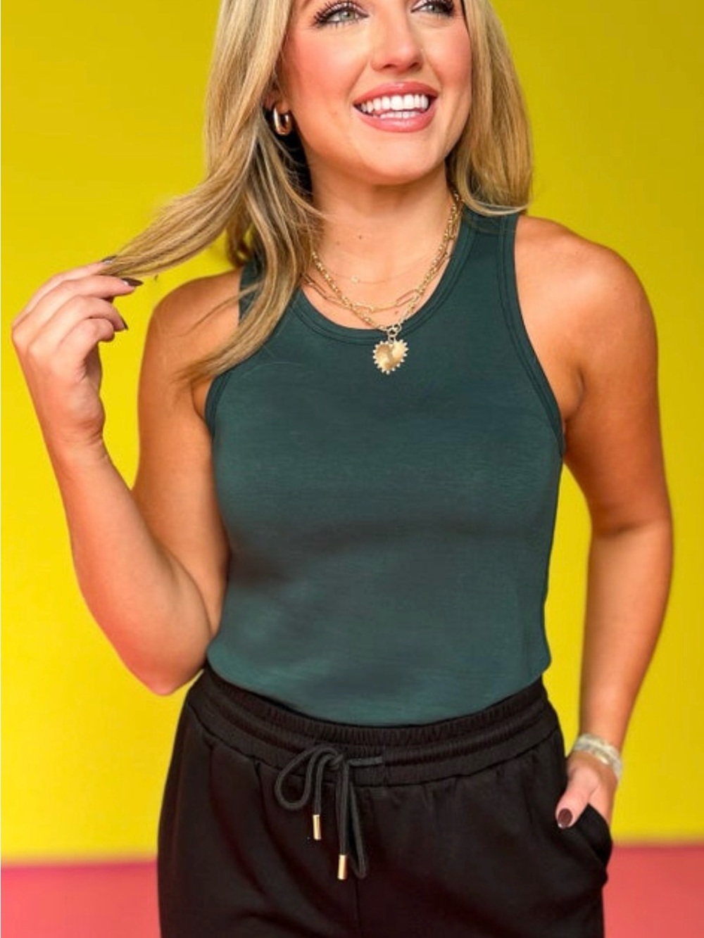 Women’s Forest Green Ribbed Tank Top — Sleeveless Fitted Style